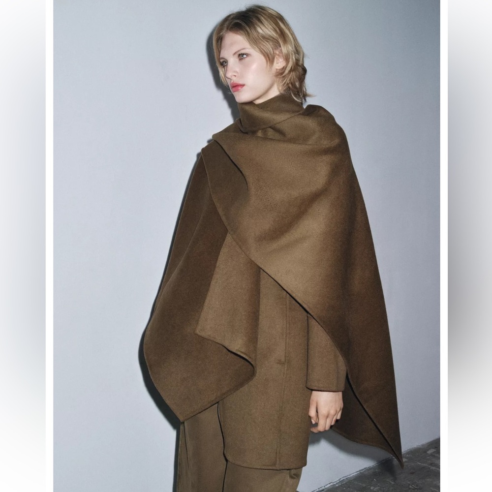 ZARA wool blend khaki cape coat. NWT S